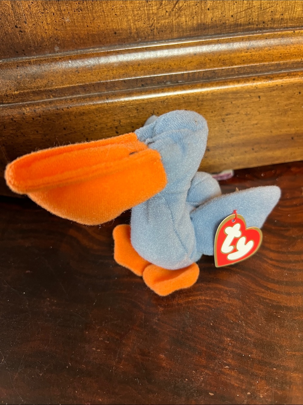TY SCOOP Blue and Orange Pelican Plush with Heart Tag